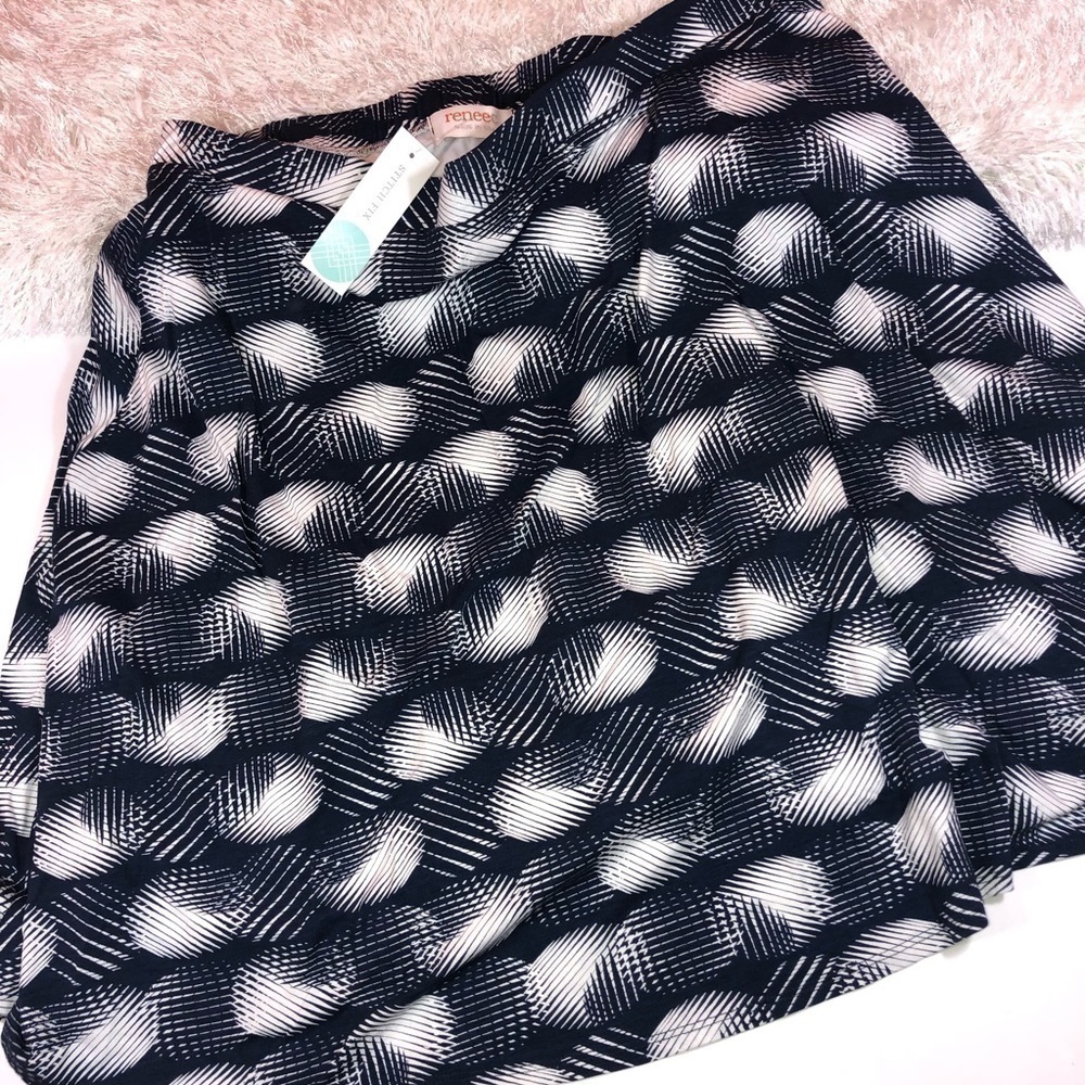 Renee C Blue Geometric Plus Skirt 2X